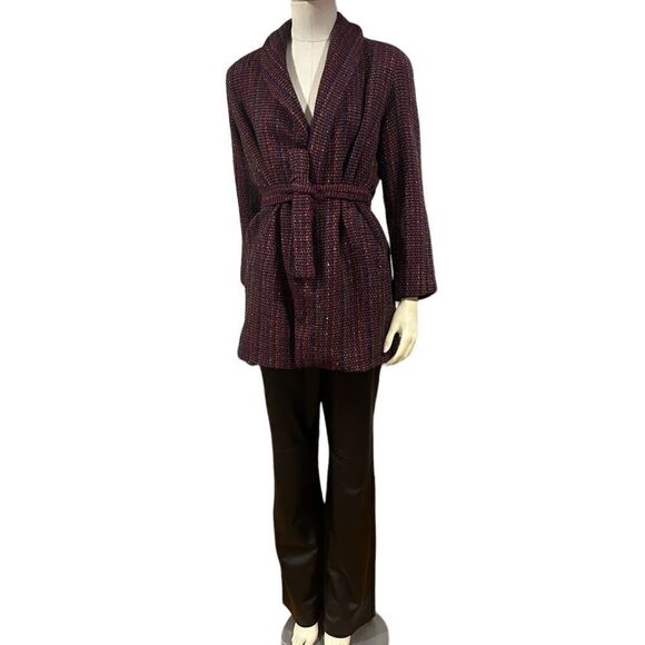 Claude Barthelemy Paris Vintage Tweed Boucle Tie Waist Jacket Coat - Picture 4 of 9